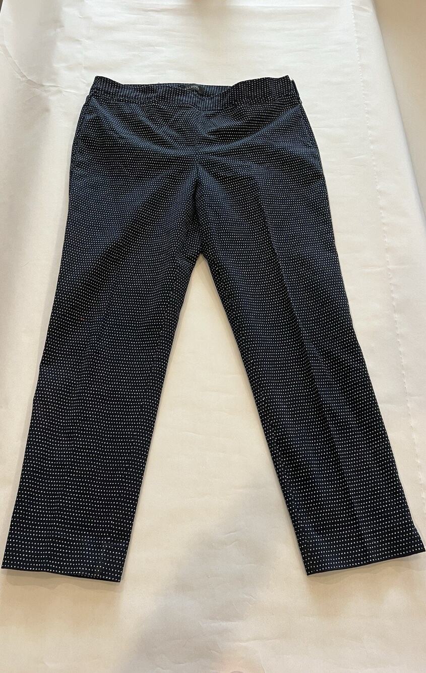 Talbots Womens 12 Chatham Ankle Pants Navy White Polka Dot Slacks Trousers A0135